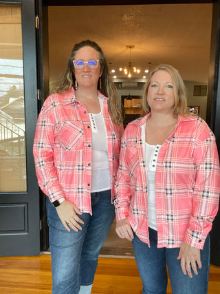 BRIGHT PINK PLAID SHACKET WITH BUTTONS
