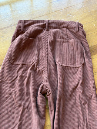 RUST BROWN HIGH WAIST SQUARE POCKET CORDED PANTS
