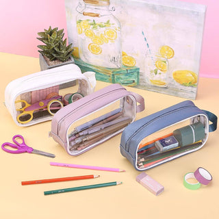CLEAR PENCIL PEN POUCH ZIPPER CASE PINK