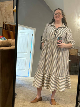 BLACK WHITE SPRING STRIPE RIC RAC ACCENT DRESS