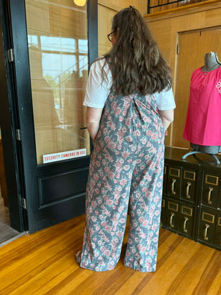 BLAKELY FLORAL DENIM BLUE OVERSIZED OVERALLS