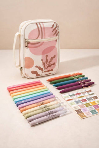 BIBLE COVER AND 24 PIECE JOURNALING KIT TABS, PENS & HIGHLIGHTERS