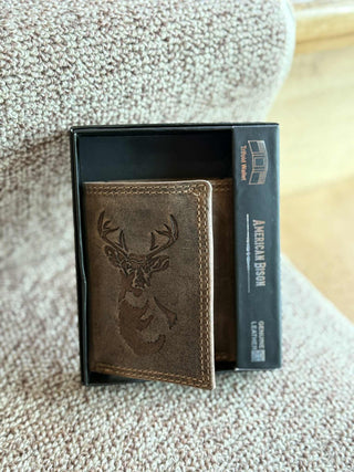SLIM GENUINE LEATHER TRI-FOLD WALLET DEER
