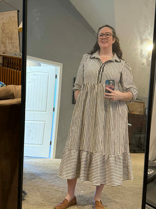 BLACK WHITE SPRING STRIPE RIC RAC ACCENT DRESS