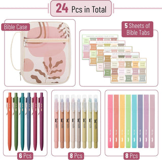 BIBLE COVER AND 24 PIECE JOURNALING KIT TABS, PENS & HIGHLIGHTERS