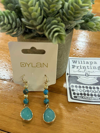 MAGGIE TEARDROP EARRINGS TEAL GOLD