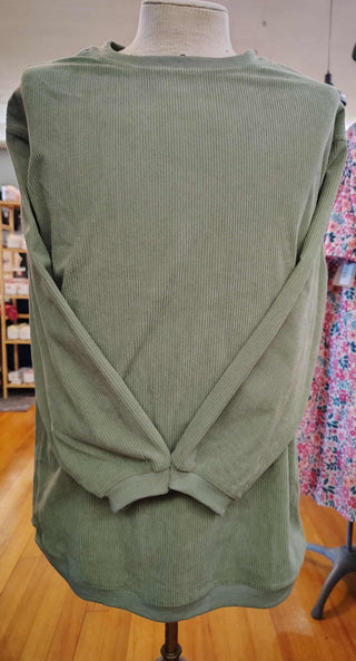 SAGE GREEN STRETCHY CORDED CREWNECK