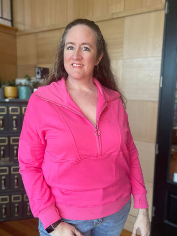 HOT PINK HALF ZIP SWEATSHIRT