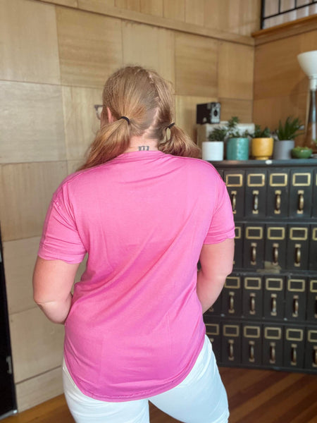HOT PINK BUTTON DOWN TOP WITH RAW HEMS