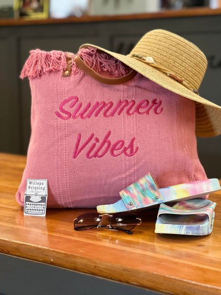PINK SUMMER VIBES TOTE BAG WITH FINGE DETAIL