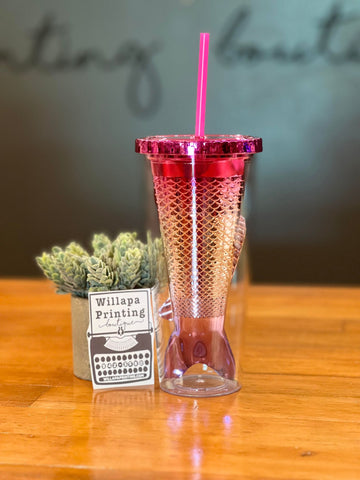 MULTI COLOR METALIC FISH TAIL CUP WITH MATCHING STRAW