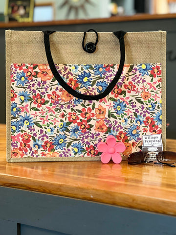 CANVAS FLORAL PRINT TOTE BAG