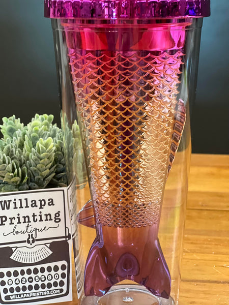 MULTI COLOR METALIC FISH TAIL CUP WITH MATCHING STRAW