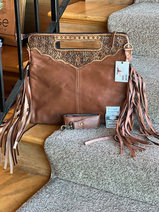 AMERICAN BISON HAIR ON HIDER CROSSBODY WITH CUT OUT HANDLES