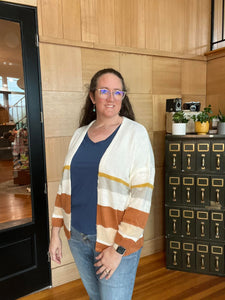 FALL COLORS STRIPED CREAM KNIT CARDIGAN- PLUS ONLY