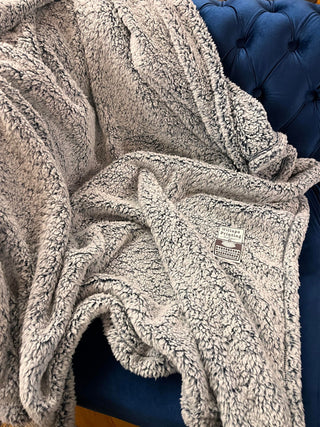 SUPER SOFT AND FLUFFY GREY AND NAVY SHERPA BLANKET