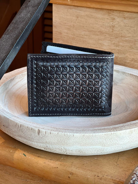AMERICAN BISON TOOLED LEATHER MONEY CLIP WALLET