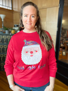 RED SANTA SWEATSHIRT WITH SPARKLY SEQUINS