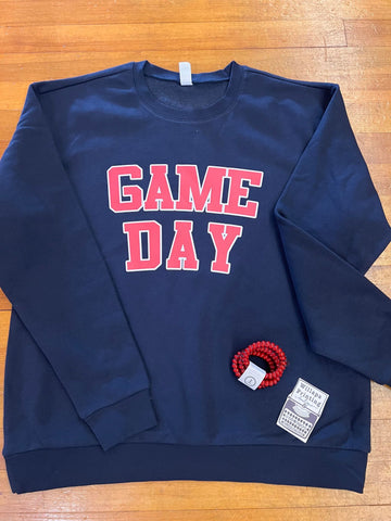 NAVY WITH RED AND WHITE GAME DAY CREWNECK SWEATSHIRT
