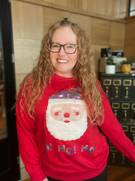 RED SANTA SWEATSHIRT WITH SPARKLY SEQUINS