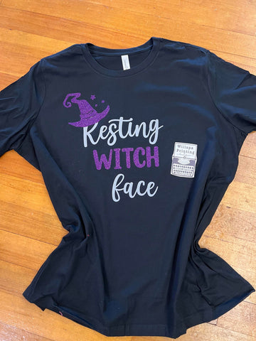 RESTING WITCH FACE PURPLE SPARKLE TEE