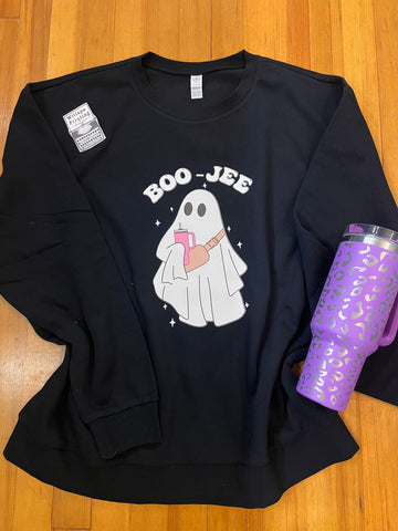 BOO-JEE GHOST WITH CUP AND SLING BAG CREWNECK SWEATSHIRT