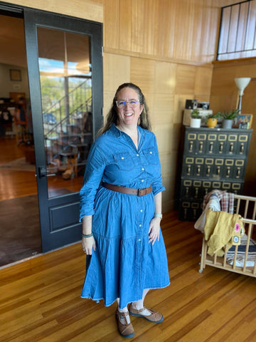 LONG SLEEVE BUTTON DENIM MAXI DRESS