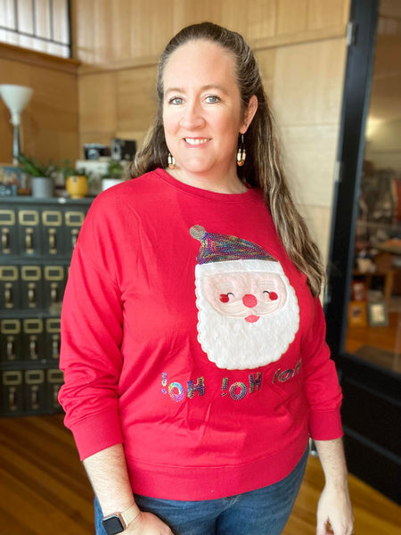RED SANTA SWEATSHIRT WITH SPARKLY SEQUINS