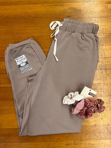 MOCHA SOFT AND COZY FRENCH TERRY DRAWSTRING WAISTBAND ZENANA JOGGERS
