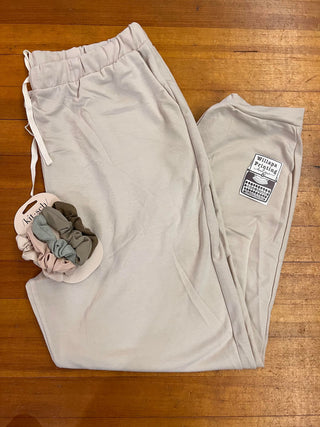 SAND BEIGE SOFT AND COZY FRENCH TERRY DRAWSTRING WAISTBAND ZENANA JOGGERS