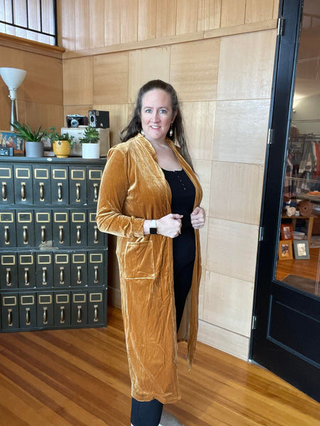 GOLD VELVET DUSTER CARDIGAN