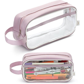 CLEAR PENCIL PEN POUCH ZIPPER CASE PINK