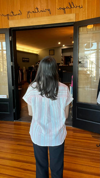 Fiery Red Breathable Gauze Half Button Short Sleeve Casual Blouse