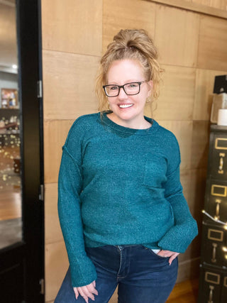 DEEP TEAL SUPER SOFT COZY SWEATER TOP WITH POCKET