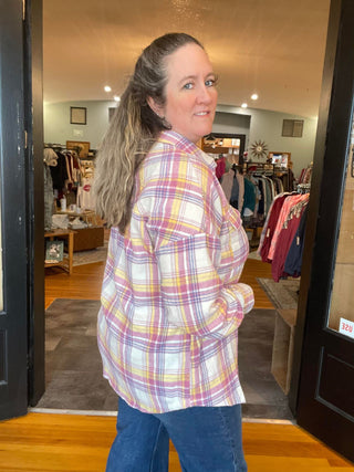 MULTI COLOR PLAID SHACKET WITH CHEST POCKETS