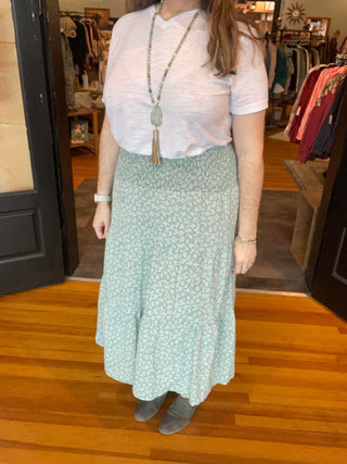 MINI FLORAL SAGE GREEN MAXI SKIRT WITH SIDE SLIT