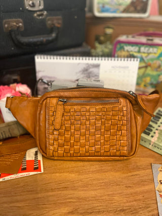 GENUINE LEATHER WOVEN BUM BAG