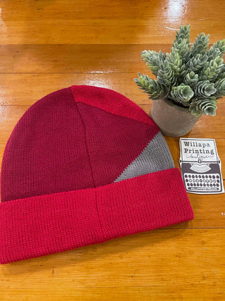 MAROON CARDINAL AND GRAY COLOR BLOCK BEANIE