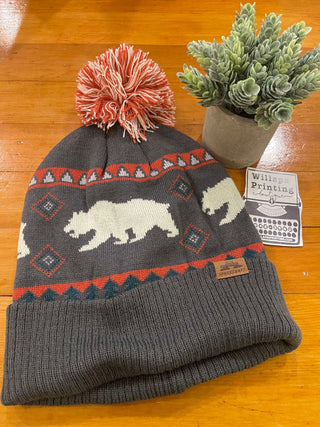 GRAY BEAR BEANIE WITH REMOVABLE POM