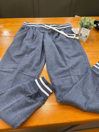 NAVY HEATHER STRIPE CUFF JOGGERS