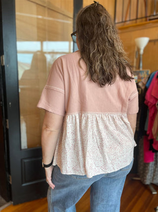 Pink Waffle Baby Doll Henley With Floral Bottom Shirt