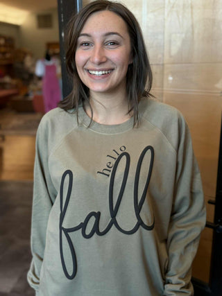 HELLO FALL CREW NECK SWEATSHIRT – FOREST GREEN WITH PUFF #WPB EXCLUSIVE