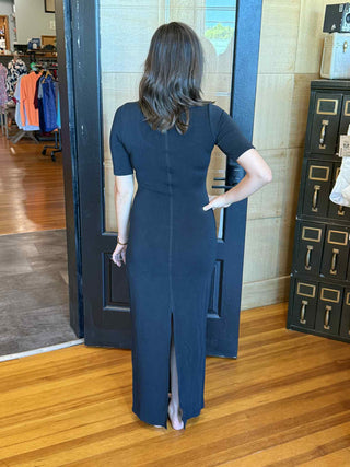 SOFT MODAL FABRIC DRAPED BLACK CLASSIC EVERYDAY WEAR MAXI DRESS