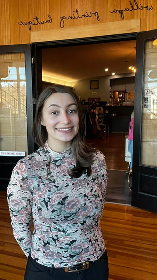 Black Retro Floral Print Mock Neck Mesh Long Sleeve Top