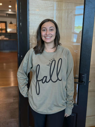 HELLO FALL CREW NECK SWEATSHIRT – FOREST GREEN WITH PUFF #WPB EXCLUSIVE
