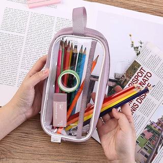CLEAR PENCIL PEN POUCH ZIPPER CASE PINK