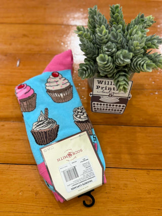 ADULT LADIES CUPCAKE CELEBRATION TEAL PINK SOCKS