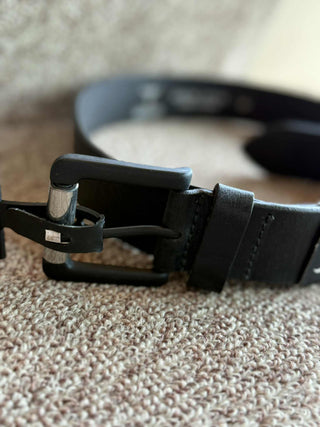 CLASSIC GENUINE BLACK LEATHER BELT 34-42 MATTE BLACK BUCKLE