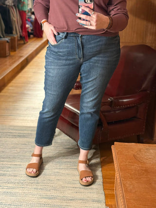 JUDY BLUE DARK HIGH RISE STRAIGHT SLIM DENIM JEANS