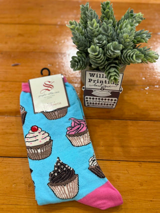 ADULT LADIES CUPCAKE CELEBRATION TEAL PINK SOCKS